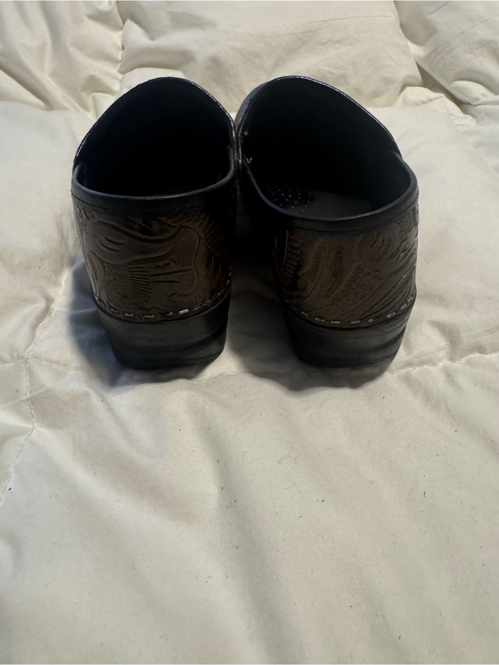 Embossed Brown Slip-On Clogs - Picture 2 of 4